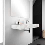 Lavabo sospeso 100cm lato destro integrato su top in HPL marmo bianco Canova