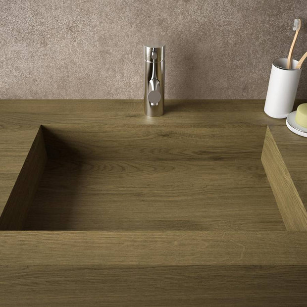 Lavabo mensola Jalama 80x46 cm in HPL rovere boemo per bagno moderno