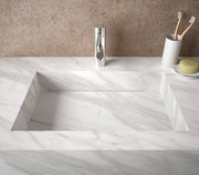Lavabo sospeso 100cm lato destro integrato su top in HPL marmo bianco Canova