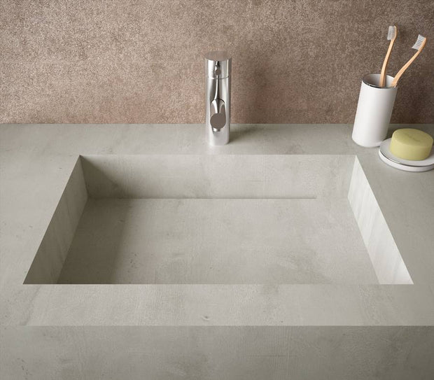 Lavabo rettangolare sospeso con vasca a sinistra grigio cemento 120x46 cm in hpl Jalama