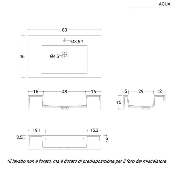 Lavabo sospeso in resina 80 cm bianco opaco - Agua
