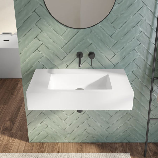 Lavabo sospeso in resina 80 cm bianco opaco - Agua