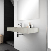 Lavabo rettangolare sospeso con vasca a sinistra grigio cemento 120x46 cm in hpl Jalama