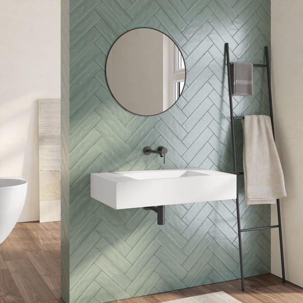 Lavabo sospeso in resina 80 cm bianco opaco - Agua