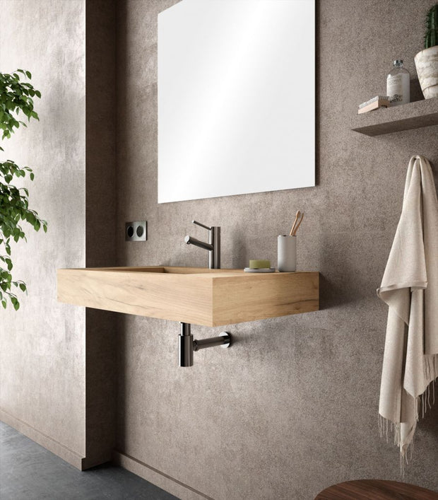 Lavabo sospeso rettangolare 100X46 cm in hpl rovere naturale - Jalama