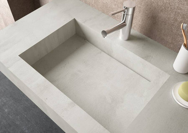 Lavabo rettangolare sospeso con vasca a destra 120x46 cm in hpl Jalama grigio cemento alfa