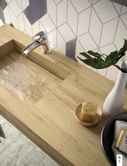 Lavabo sospeso 100cm integrato in HPL vasca a destra rovere naturale